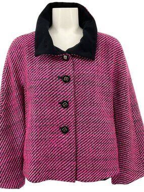 Escada Pink / Black Wool Knit Funnel Neck Jacket